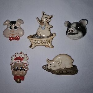 Lot Of 5 Vintage Magnets Pig Farm Country